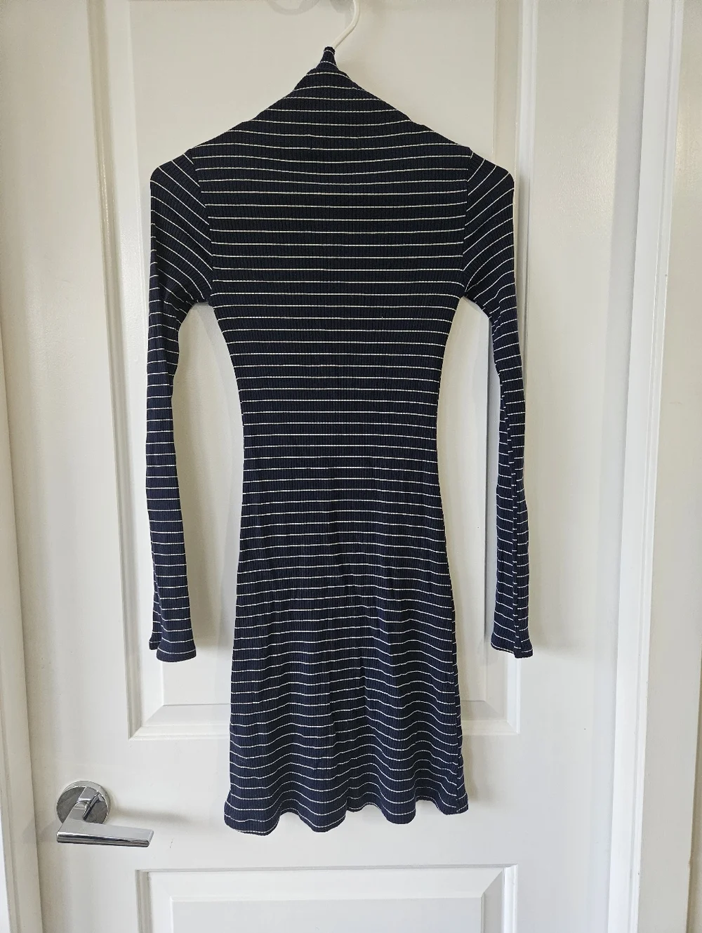 Reformation Navy and White Striped Long-Sleeve Turtleneck Dress Size Extra Small - Picture 7 of 8